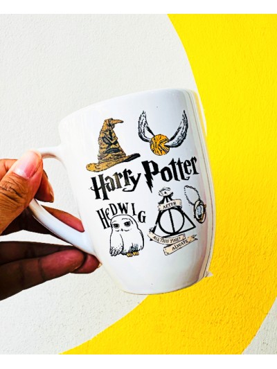 TAZA BLANCA HARRY SIMBOLOS